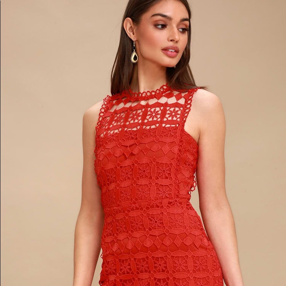 Lulus Pay Tribute Red Crochet Lace Dress